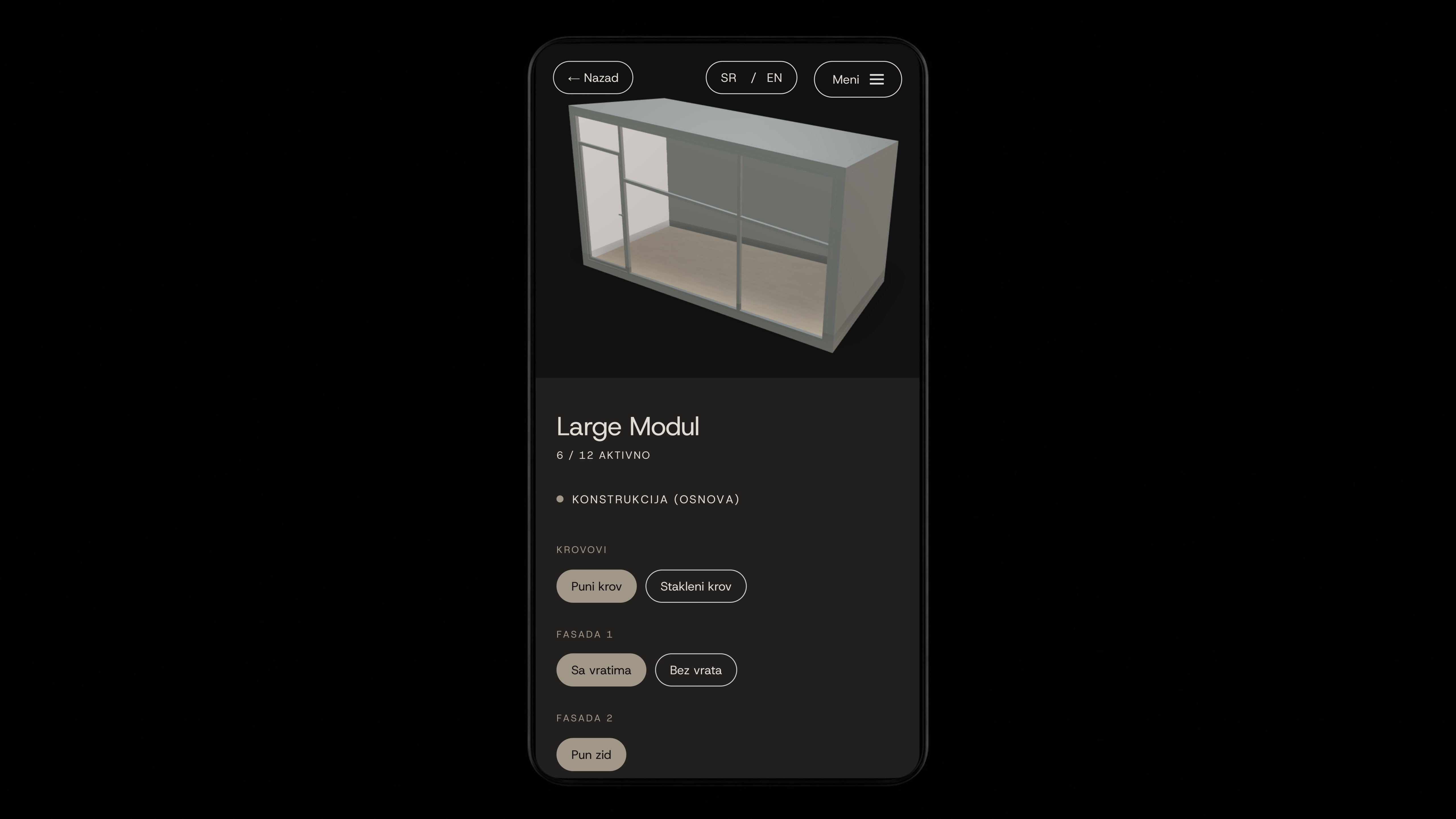 Modular Houses 3D configurator on a phone